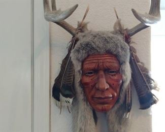 Native American Mask with Fur and Antlers