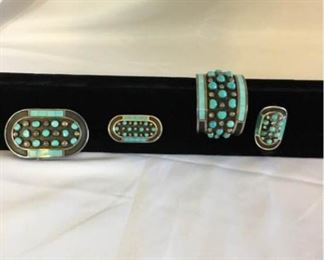 Sterling Silver and Turquoise, Cuff, Ring, Buckle, and Pendant Broach