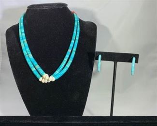 Turquoise Necklace, Ring,  Earrings