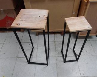 Two Wood Topped Plant Stands