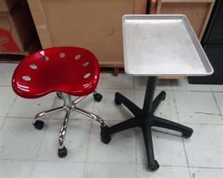 Rolling Tractor Seat Stool and Rolling Metal Tray