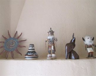 Metal Sunburst, Ironwood Sculpture & Kachinas