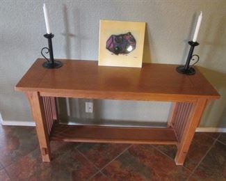 Mission-Style Console Table with Shelf + Pair of Candlesticks, 48" X 17"