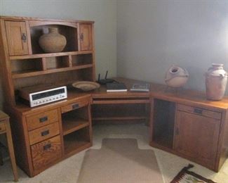 Desk Unit with Hutch, Corner & Return, Wood & Dark Hardware, Overall Size-80" X 76"