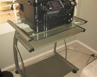 Metal & Glass Rolling Cart + Epson Printer,      Workforce WF 3640