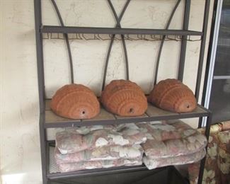Bakers Rack, 44" X 18", with Tile Shelf.  Terra Cotta Decor & Cushion Sets.  NOTE:  Bakers Rack Matches Rectangular Patio Table!