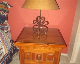 Matching Nightstand, 26" X 23", with Glass Top & Table Lamp with Metal Stand