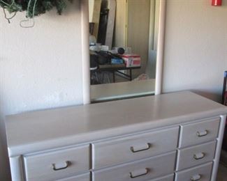 9-Drawer Dresser, 60" X 18" with Mirror by Broyhill, Whitewash Finish