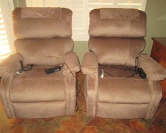 2-Matching Lift Chairs by "Pride", Tan Color.                            NOTE:  Purchased May of 2019, ALMOST NEW!!!  New cost $2400.                            