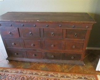 Western-Motif Multi-Drawer Chest, 59" X 20"