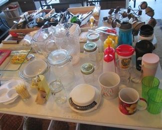 Jars, Pitchers, Bowls + Variety of Kitchen Items