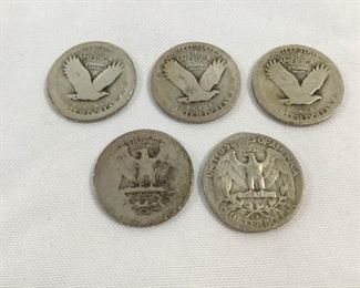Five Silver Quarters - Three Liberty Quarters & Two Washington Quarters (5Pcs) https://ctbids.com/#!/description/share/236257