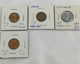 1943 - 1961 US Pennies: Proofs, Steel & Wheat-back (4Pcs)     https://ctbids.com/#!/description/share/236266