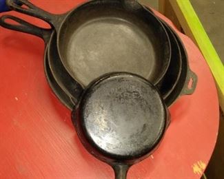 A selection of  Wagner and Griswold cast iron skillets  At site Saurday
