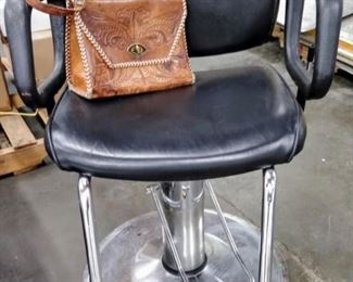 Hair /  Hair and Make up Chair       Vintage Hand tooled leather bag    Horse Theme   at site Saturday 