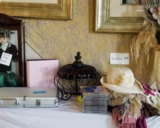 Doll in Cherry Case, Collectors Dolls, Poker Set with Chips, hat's, scarves, photo albums, Christmas Cd's.