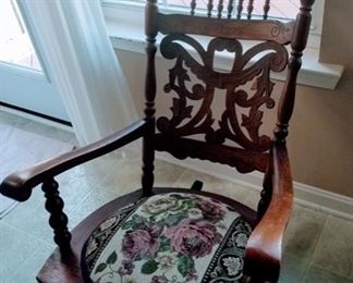 Beautiful Old Rocking Chair with Tapestry Seat.