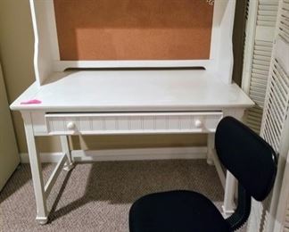 Complete White Bedroom Set. Twin Head and Footboard, Side Rails, Dresser with Mirror, Night Stand, Desk with Hutch and Armoire.