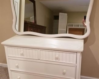 Complete White Bedroom Set. Twin Head and Footboard, Side Rails, Dresser with Mirror, Night Stand, Desk with Hutch and Armoire.