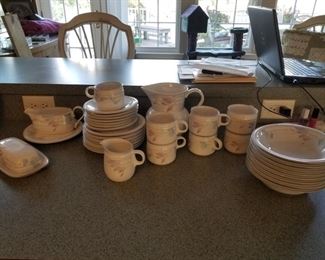 Full Tender Bloom Set of Dishes Including Salt and Pepper Shakers, Gravy Boat, Butter Dish, Serving Pieces, Cream and Sugar, Coffee Cups, Water Pitcher, Salad Bowls, etc.