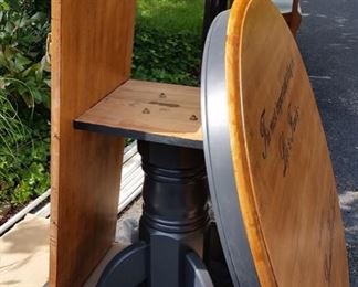 Beautiful Center Leg, Round Table with Center Leaf and "The Most Important Thing in Life is Family... Including the Father, Son and the Holy Spirit" written on it.
