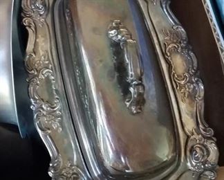 Silver Butter Dish along with other Silver Pieces.