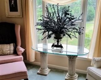 Oval Glass Table with Column Legs