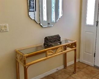 Rattan Entry/Sofa Table w/Glass Top - (47-1/2W 13D 29-1/2H)