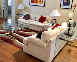 TWO White Low Profile Sofas by Directional - (70W 35D 26H at back)