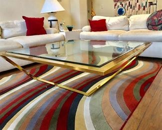 Brass and Glass Coffee Table - $95 - (42W 42L 15H)