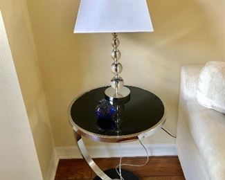 Round Black Glass Side Table - (18 Diam. 23H)
