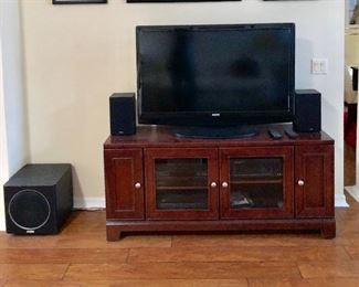 TWO Matching Media Consoles w/Glass Center Doors - $135 EACH - (60W 17D 26H)