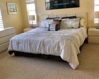 White Lacquer 5-Piece King Bedroom Suite -$415 (Reg. $465- Save $50) Includes headboard, 2 night stands, 2 low dressers