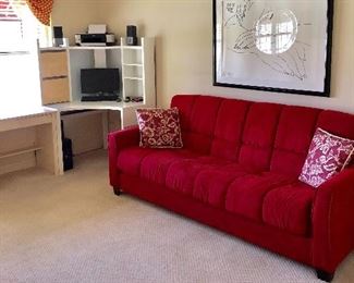 Red Futon Sofa - $110 - (87W 37D 36H)