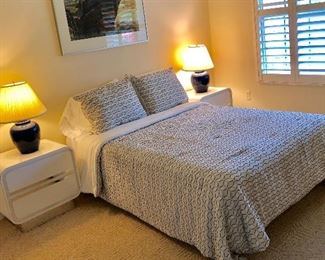 Full-Size Bedroom Suite - $180 (Reg. $200) Save $20
Includes: Chrome-like Finish Platform Bed Frame,
TWO White and Chrome Night Stands