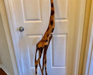 Carved Wild Olive Wood Giraffe from Zimbabwe - (57H)
