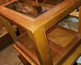 Wood End Table w/ Glass Top