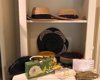 Vintage Hats, Vintage Handbags Including Whiting & Davis Gold Mess Bag