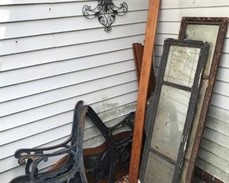 Parts for two garden benches (are you crafty and handy?), two early mirrors