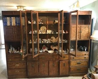 Large china cabinet, set of annual Hummel plates, Asian decor, dog theme smalls