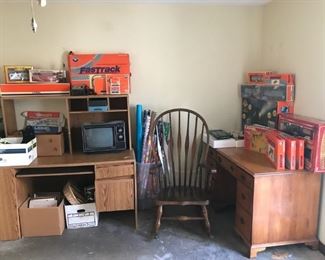 Lionel! vintage TV, oversized rocker, two desks