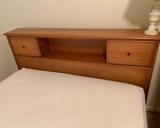 #4 bed full size maple bed frame with book case headboard   $ 75.00