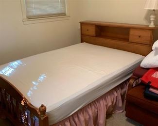 #4 bed full size maple bed frame with book case headboard   $ 75.00