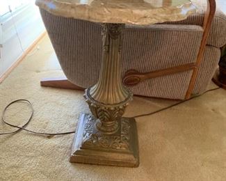 #9 table (2) marble to end tables w gold pedastal 15x19 2@ 60 ea