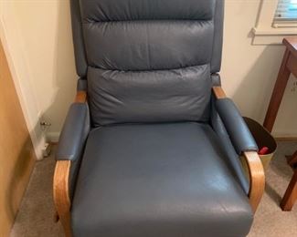 #12 chair lazyboy blue leather recliner chair mid century style   $ 275.00