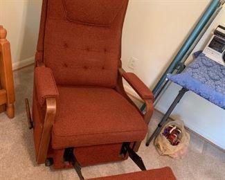 #13 chair red mid century button back recliner   $ 175.00