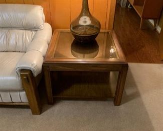 #29 table end table w glass top table 28 sqx 20   $ 30.00