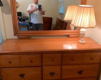 #36 maple dresser w mirror 9 drawers Summter cabinets 53x18x34 mirr 43x31  $ 125.00