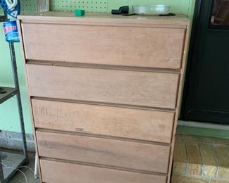 #43 wood painted 5 drawer chest 30x14x42  $ 45.00