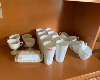 #66 Sjmisc milk glass 8 glasses $16.00
#67 SJ misc 8 coffee cups milk glass $8.00
#68 SJ misc milk glass butter dish $10.00

